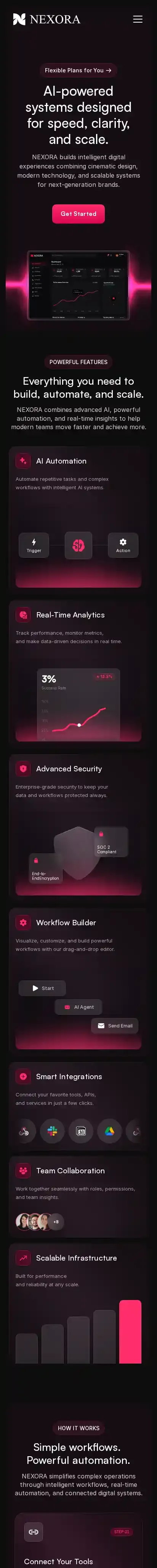 Nexora Pro home page on mobile