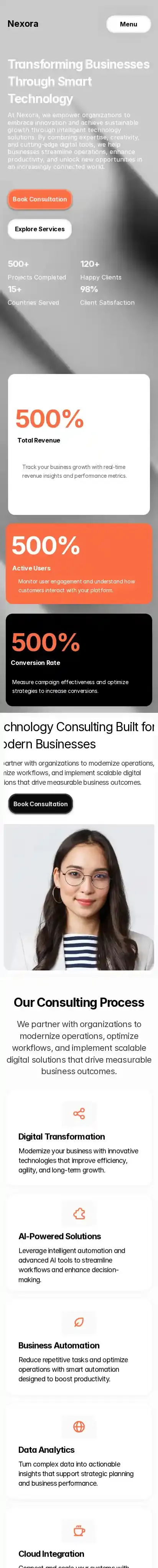 Nexora Studio home page on mobile