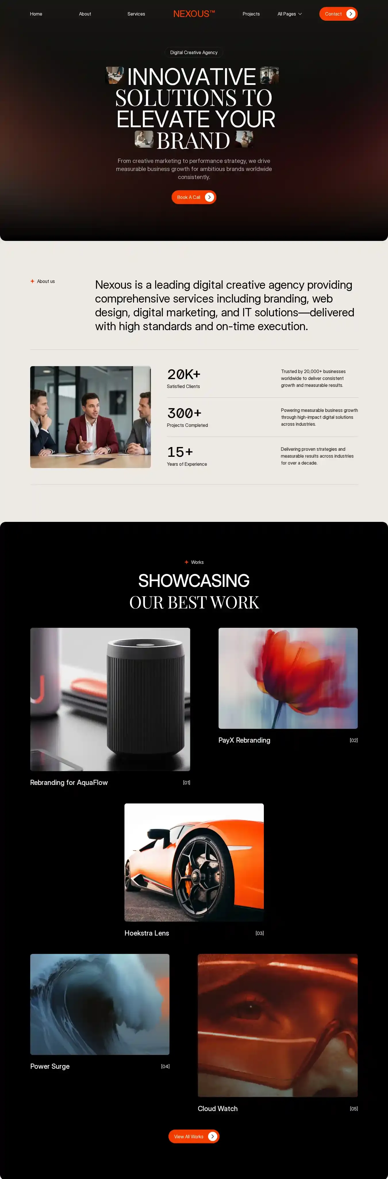 Nexous home page on desktop
