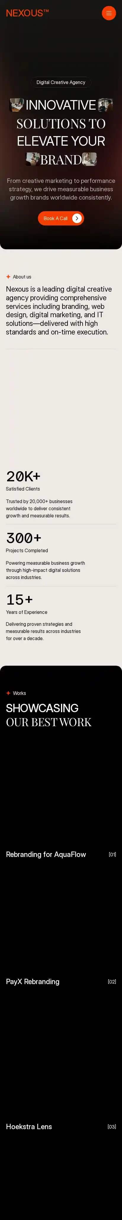 Nexous home page on mobile