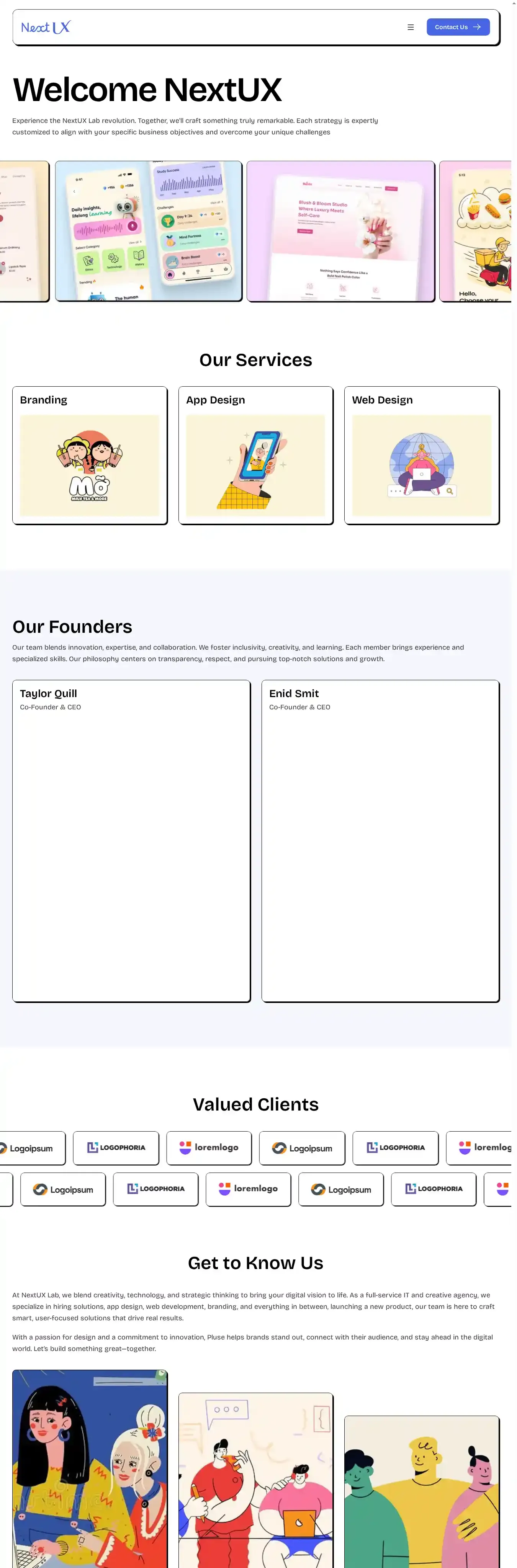 Next UX home page on desktop