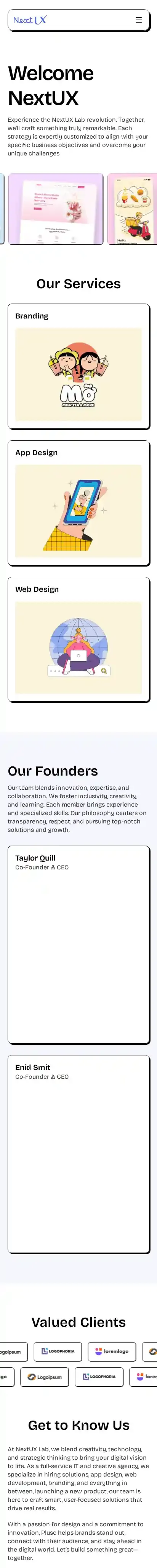 Next UX home page on mobile