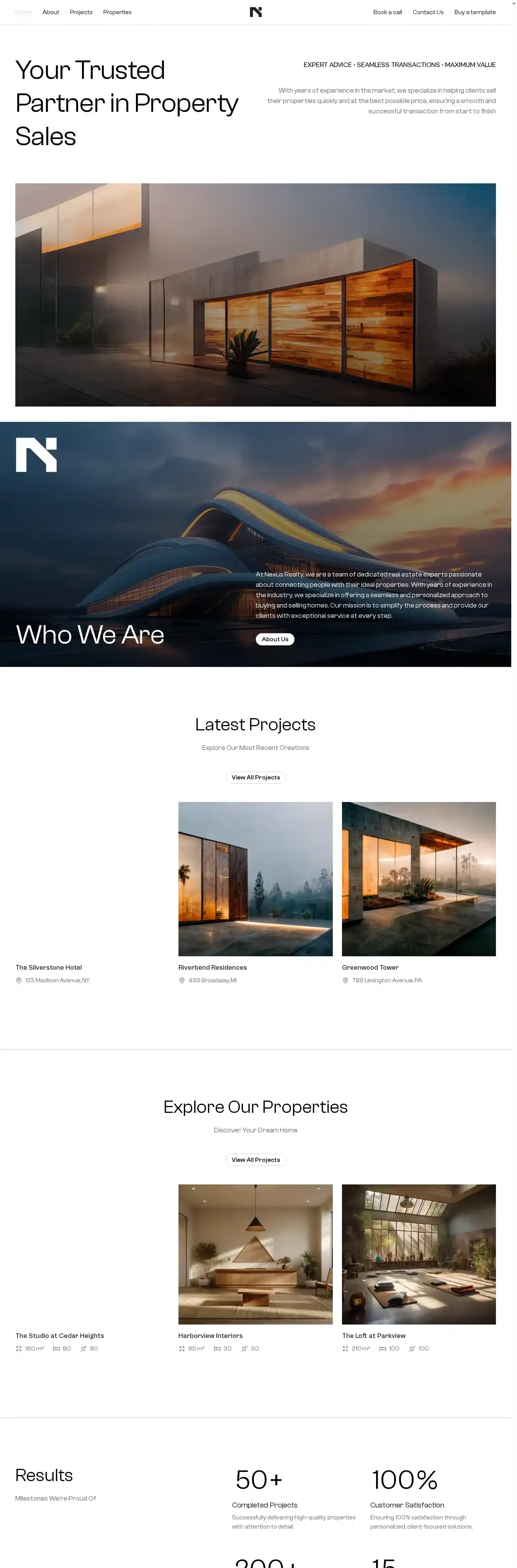 Nexus Realty home page on desktop