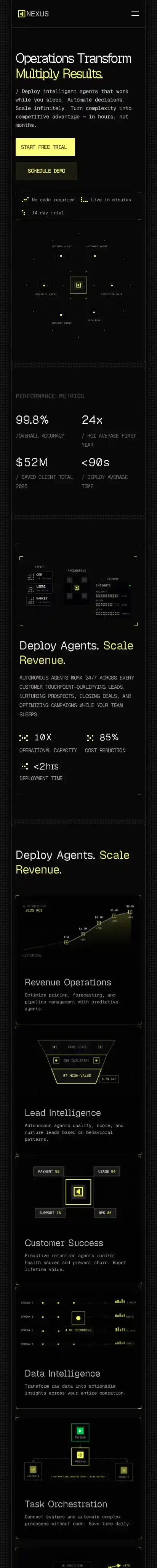 Nexus Website home page on mobile