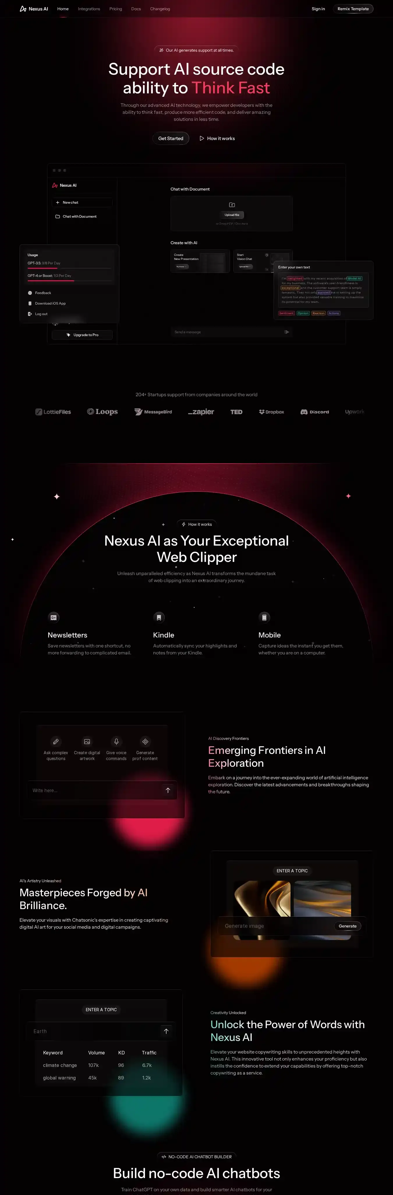 NexusAI home page on desktop
