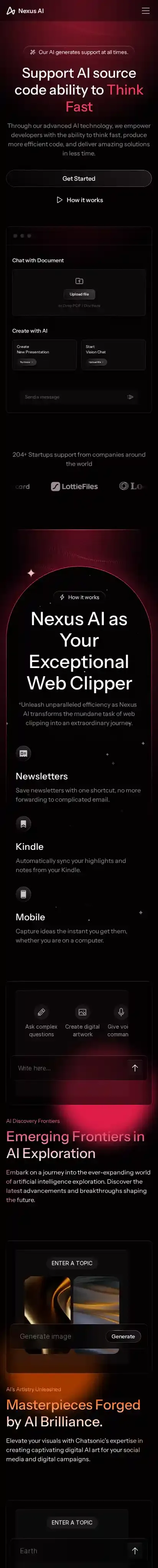 NexusAI home page on mobile
