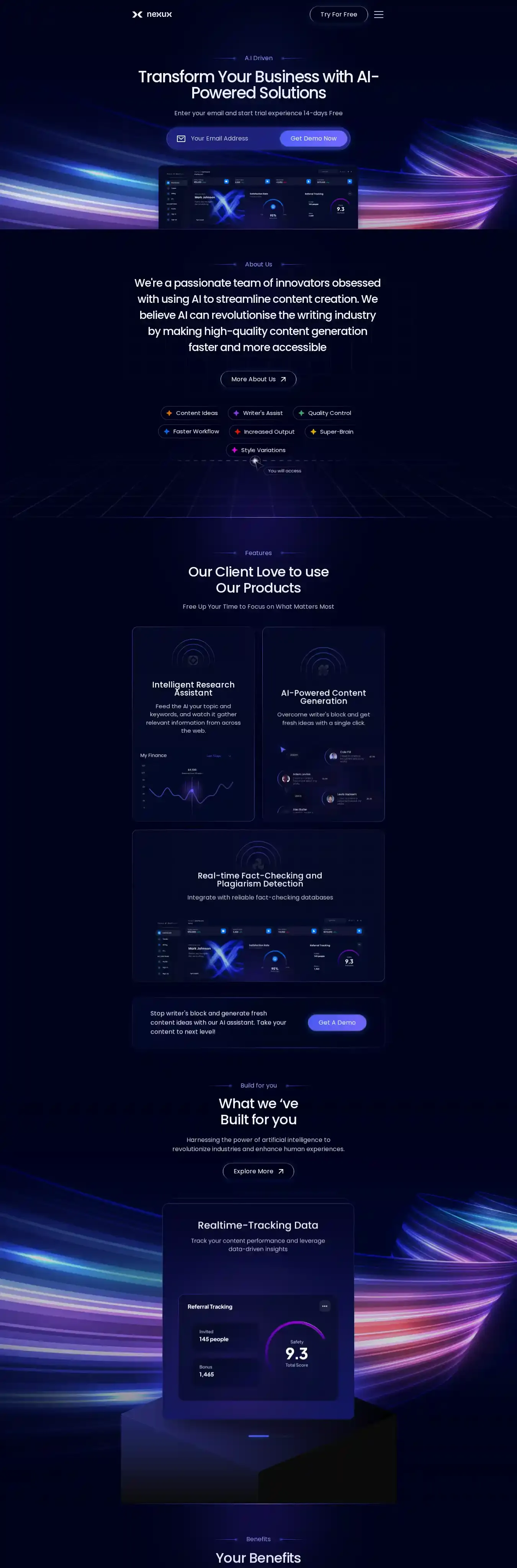 NEXUX home page on desktop