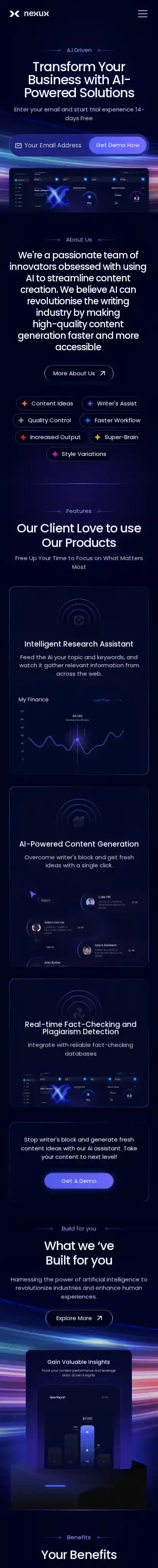 NEXUX home page on mobile