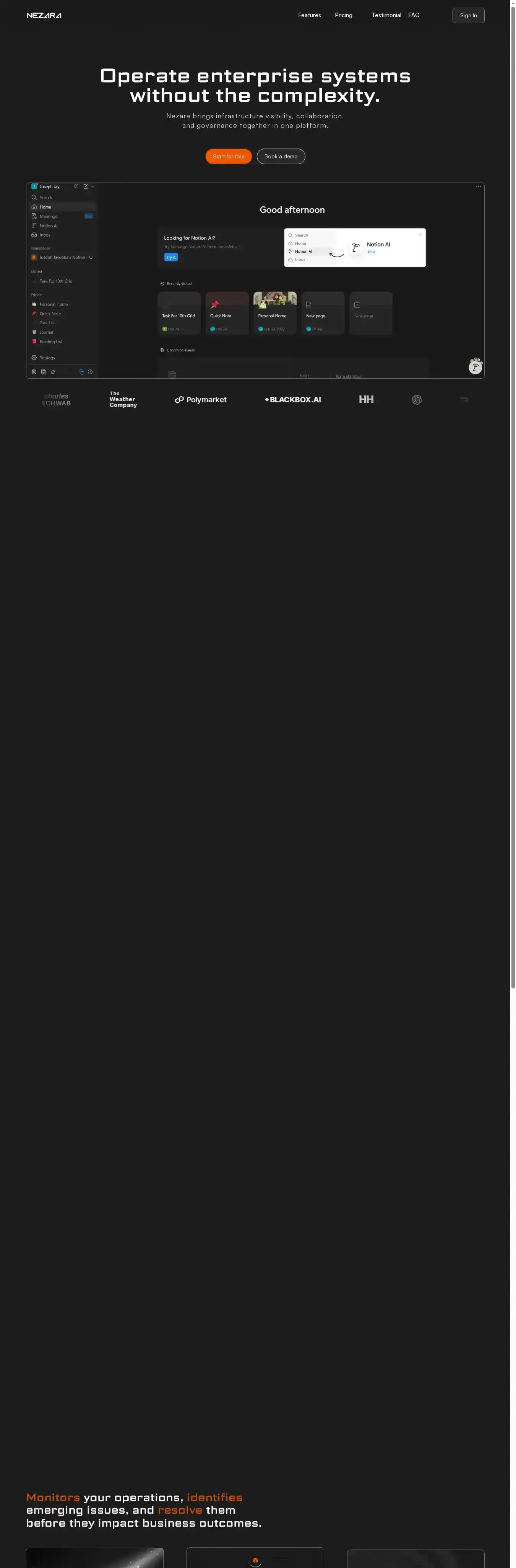 Nezara home page on desktop