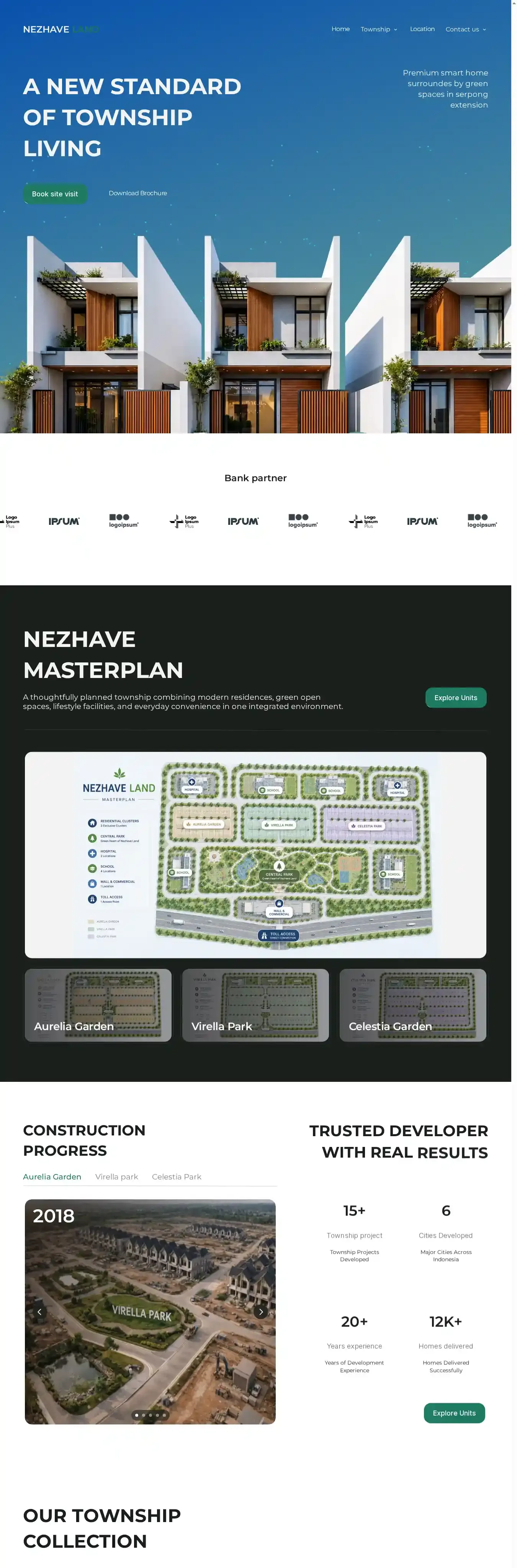 Nezhave Land home page on desktop
