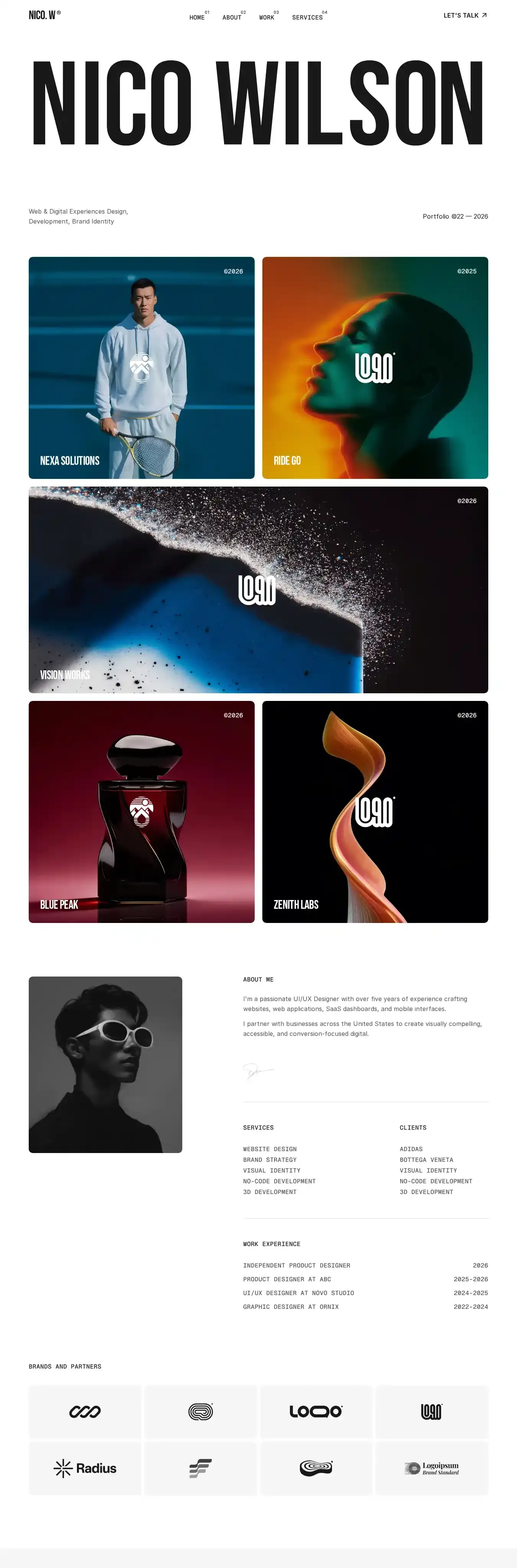 Nicow home page on desktop