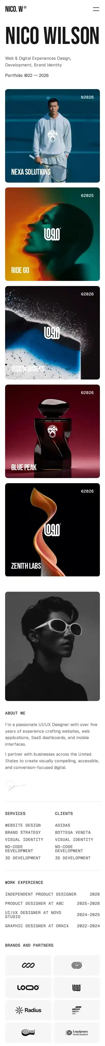 Nicow home page on mobile