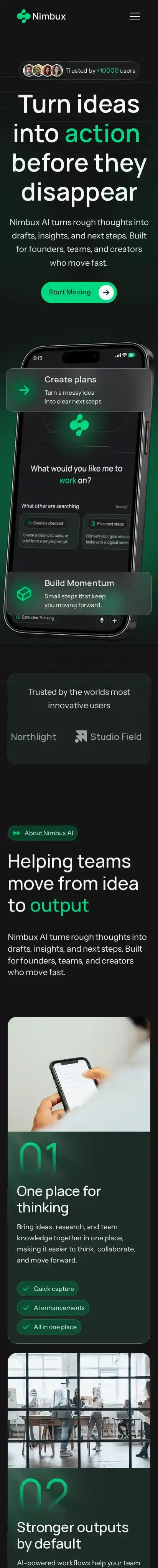 Nimbux home page on mobile