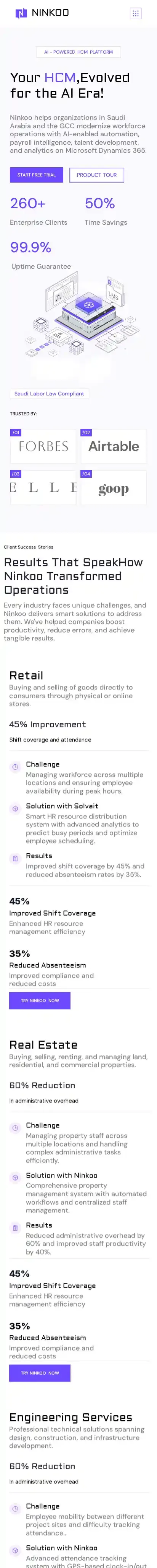 Ninkoo — HRMS home page on mobile
