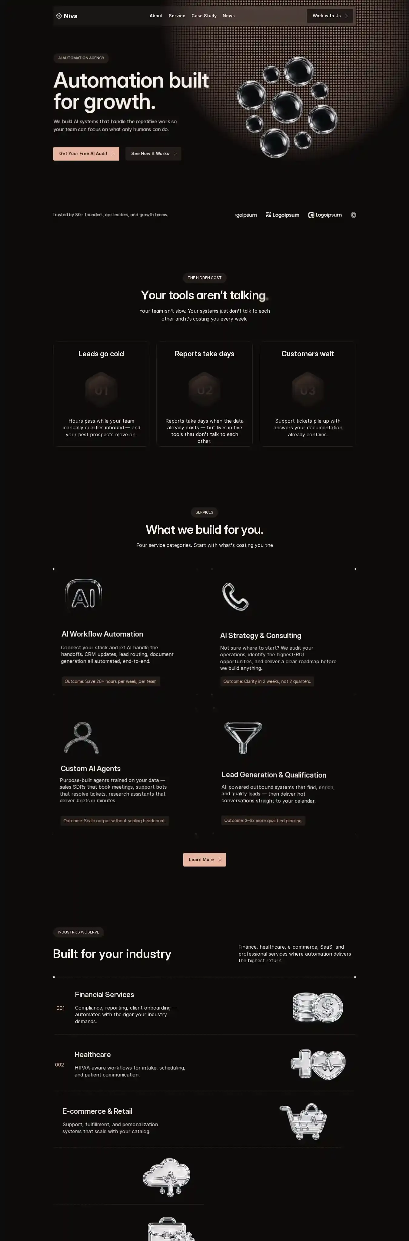 Niva home page on desktop