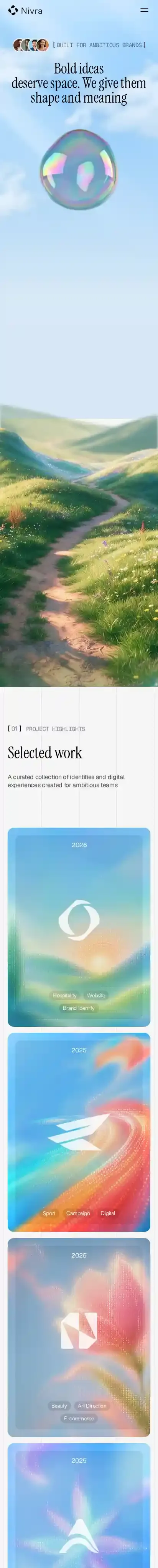 Nivra Studio home page on mobile