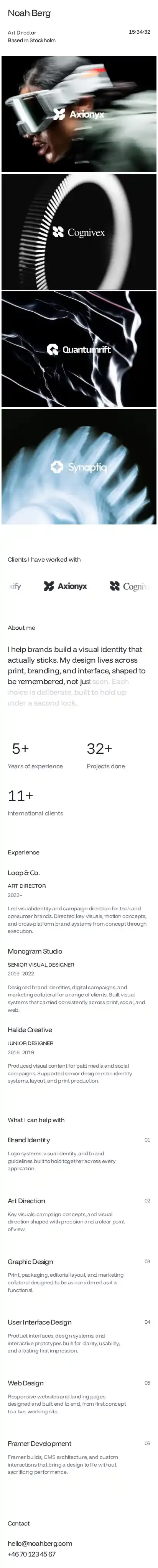 Noah Berg home page on mobile