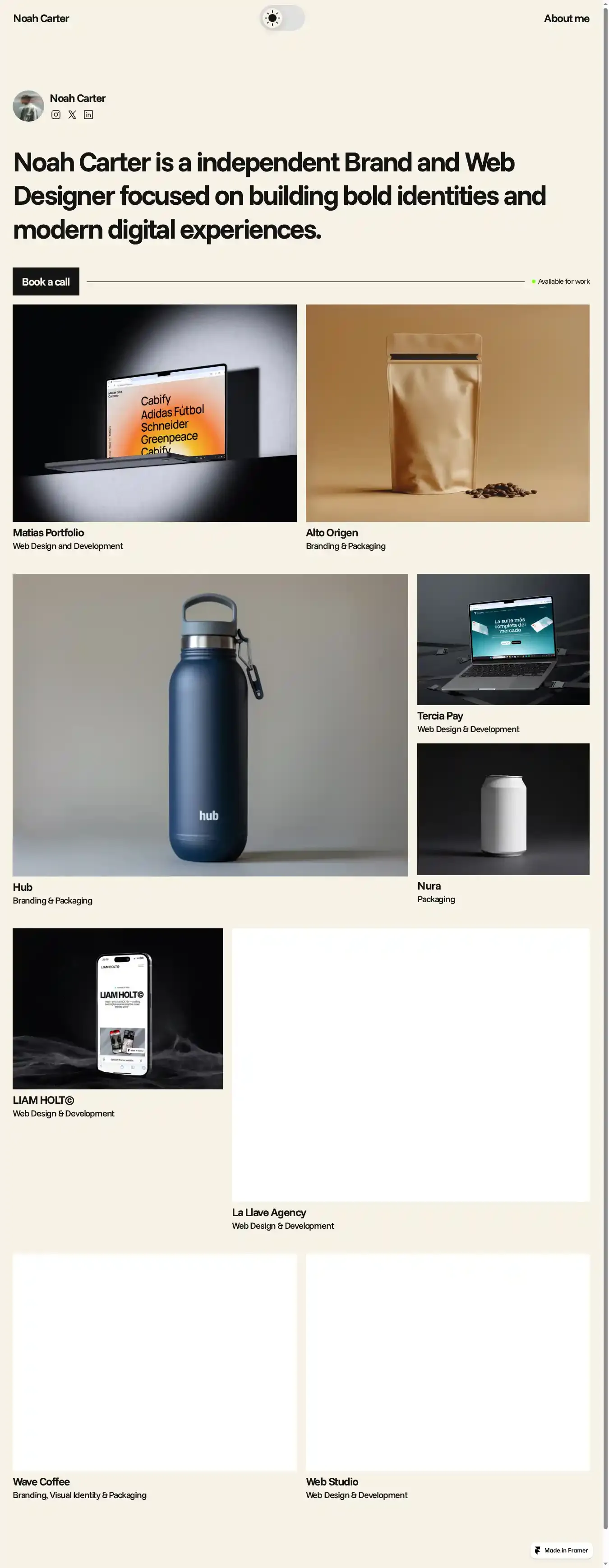 Noah Carter home page on desktop