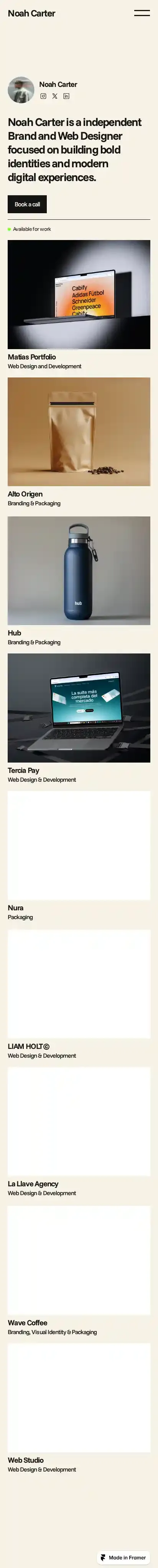 Noah Carter home page on mobile