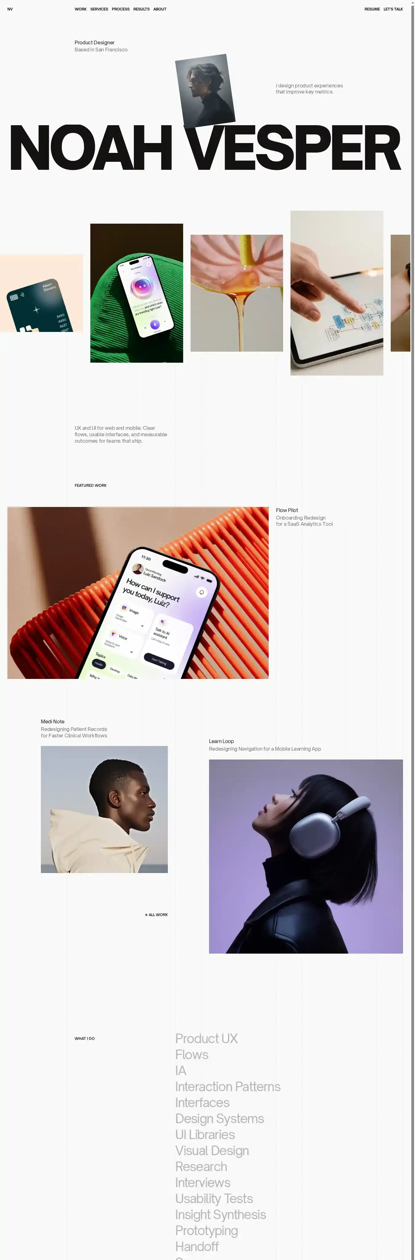 Noah Vesper home page on desktop