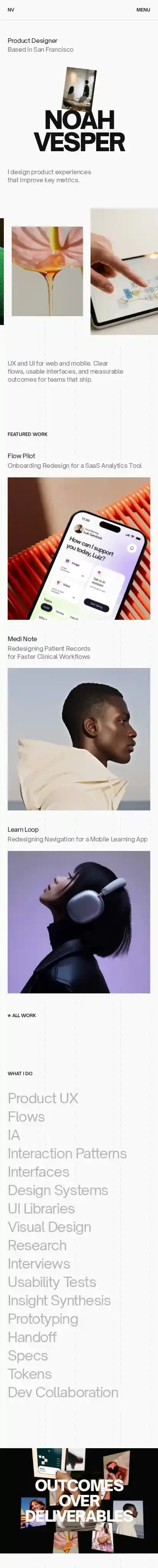 Noah Vesper home page on mobile
