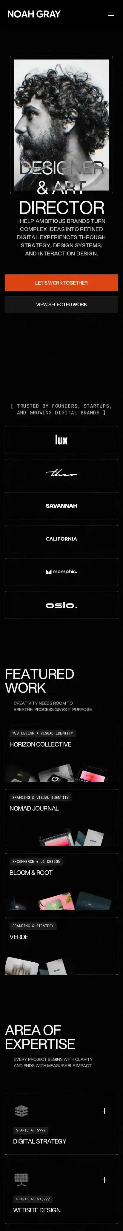 NoahGray+ home page on mobile