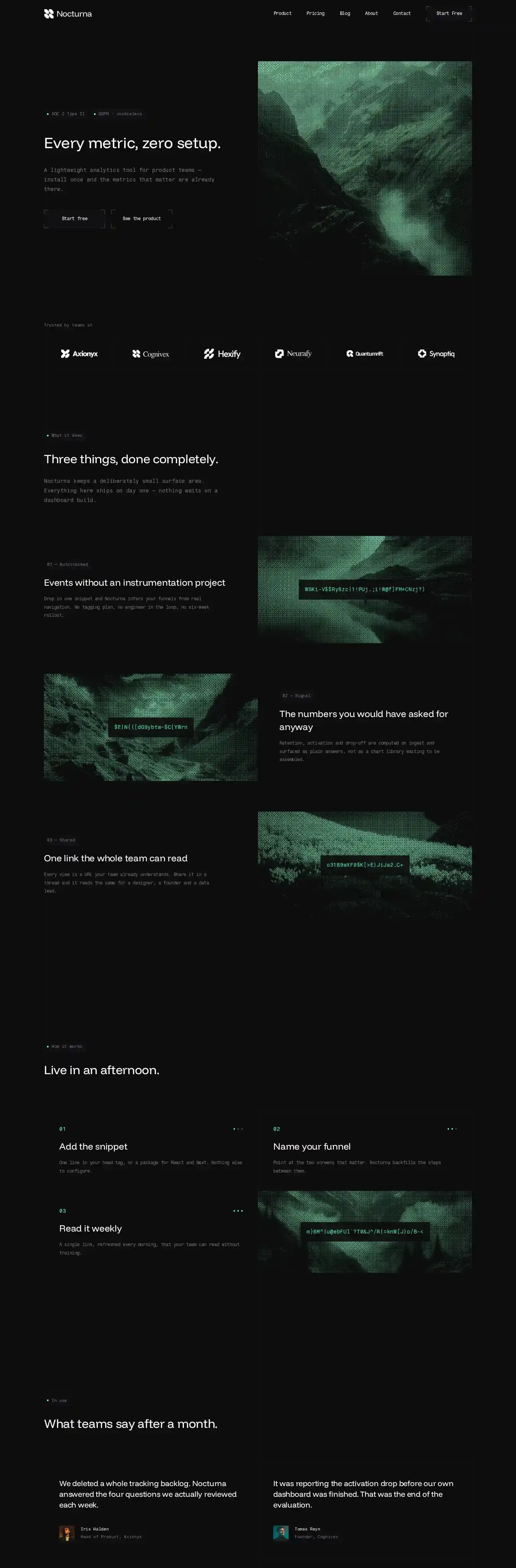 Nocturna home page on desktop