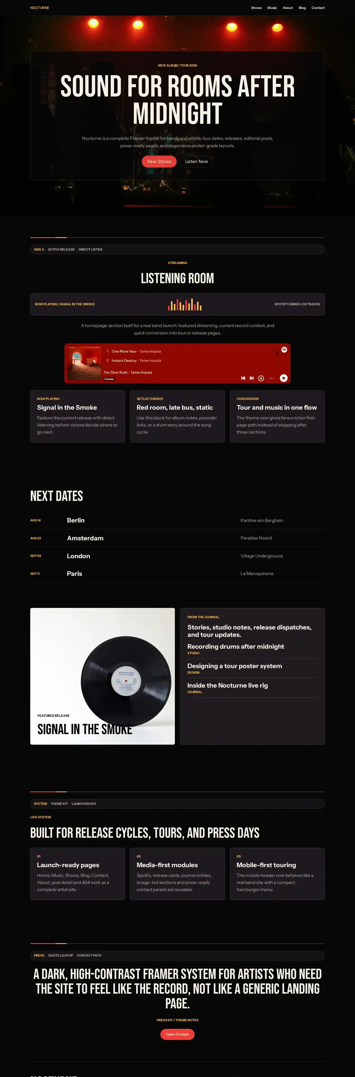 NocturneMusic home page on desktop