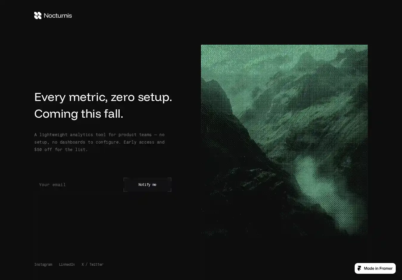 Nocturnis home page on desktop