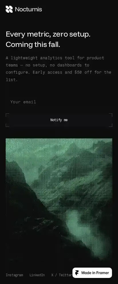 Nocturnis home page on mobile