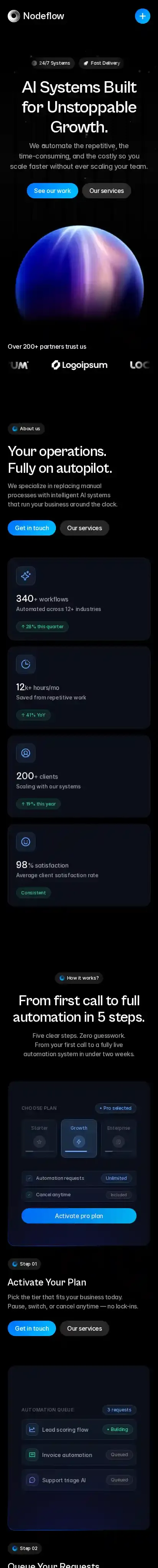 Nodeflow home page on mobile