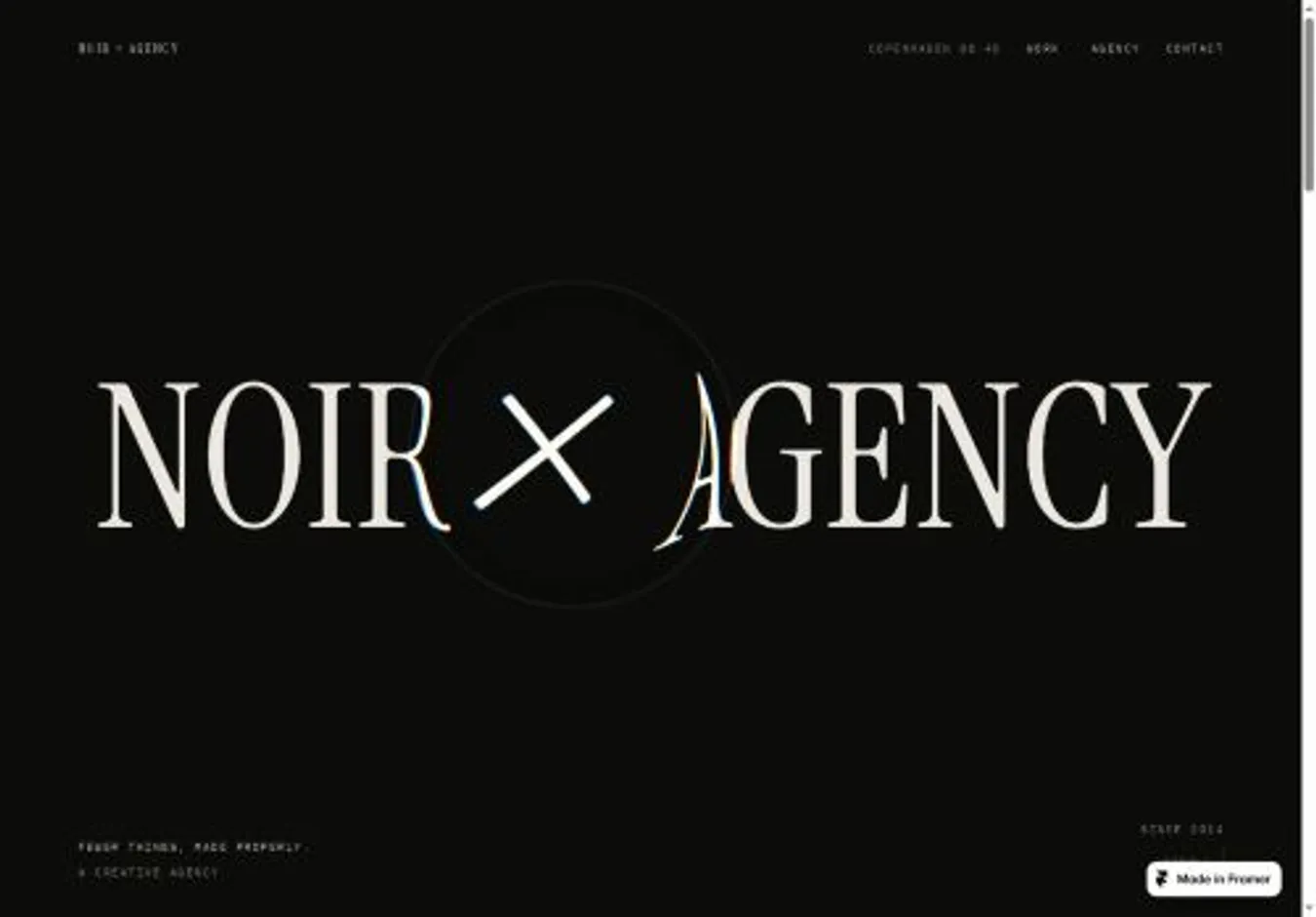 Noir Glass Lens home page on desktop
