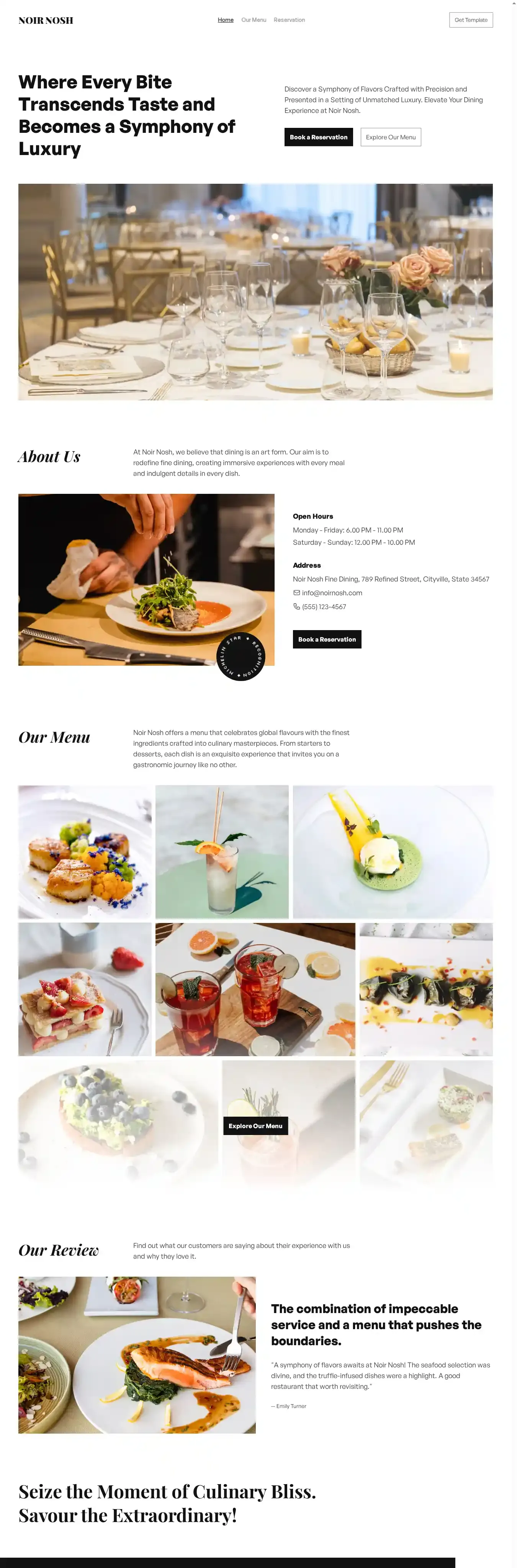 NoirNosh home page on desktop