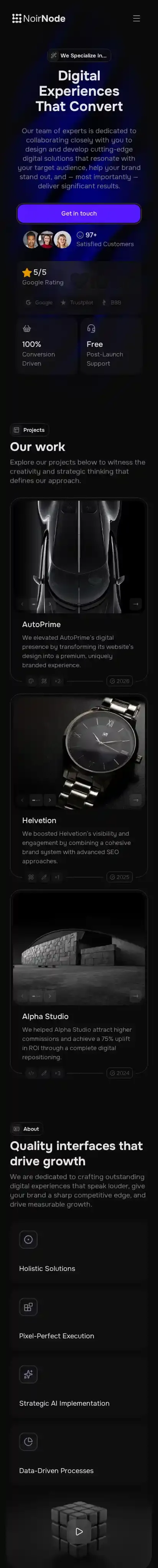 NoirNode home page on mobile