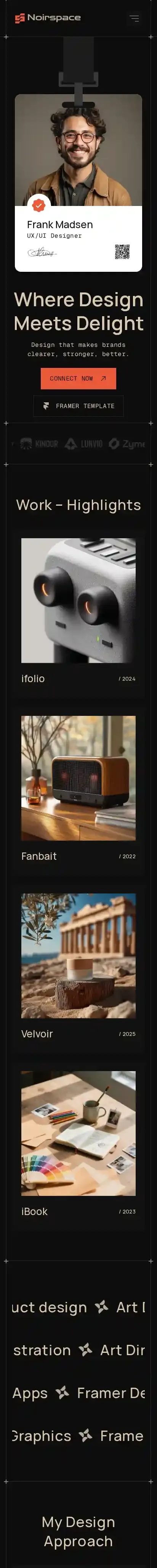 Noirspace home page on mobile
