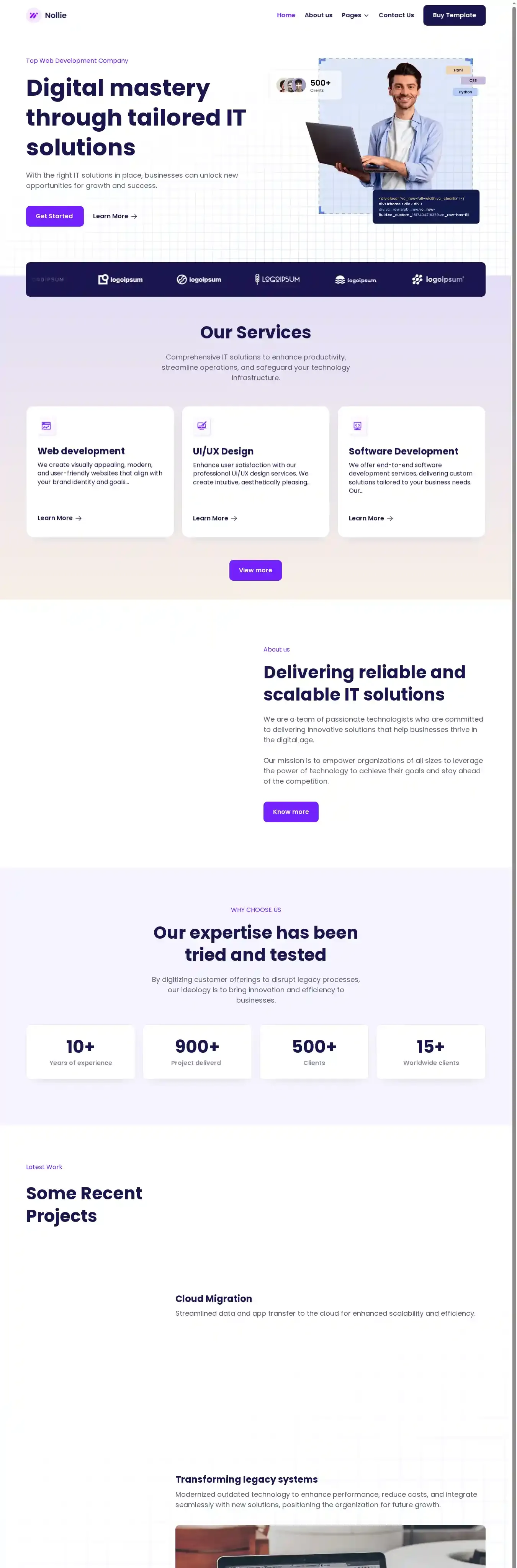 Nollie home page on desktop