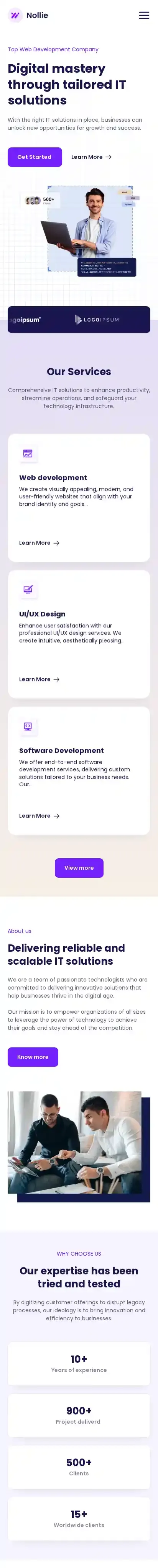 Nollie home page on mobile