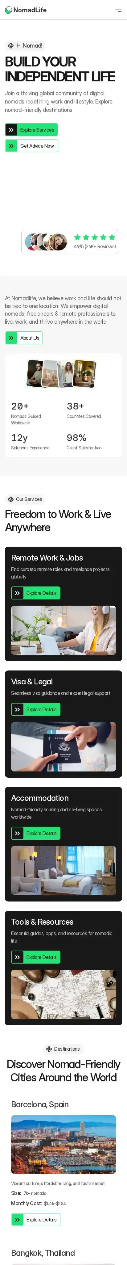 Nomadlife home page on mobile