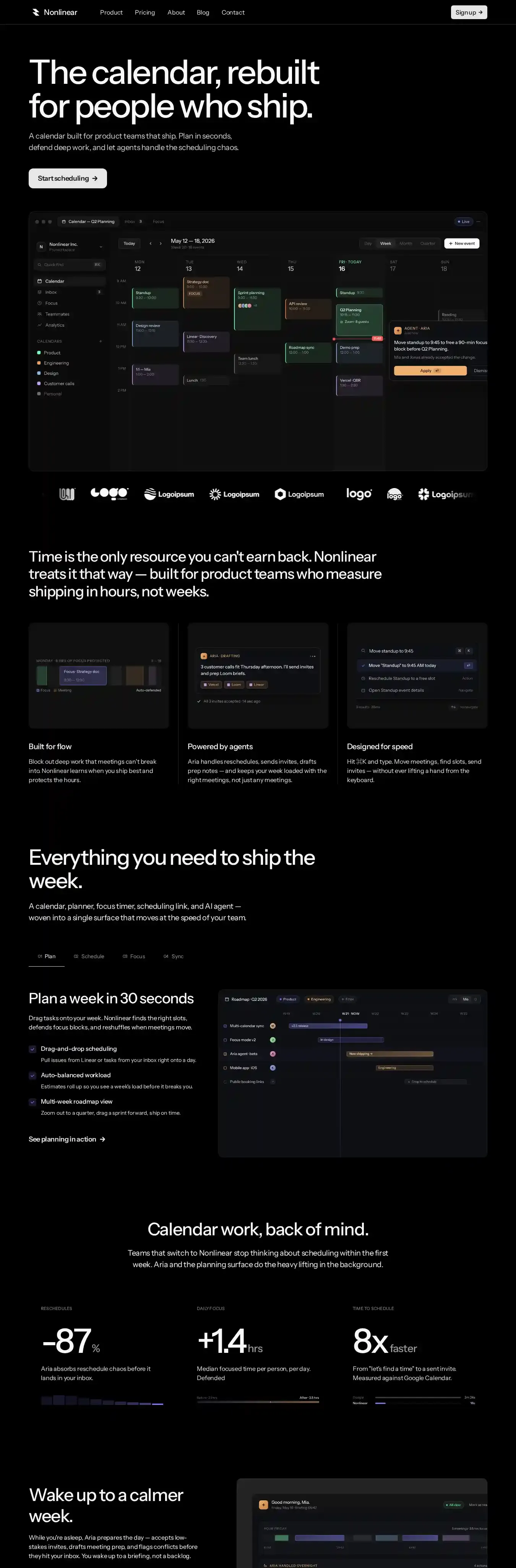 Nonlinear home page on desktop