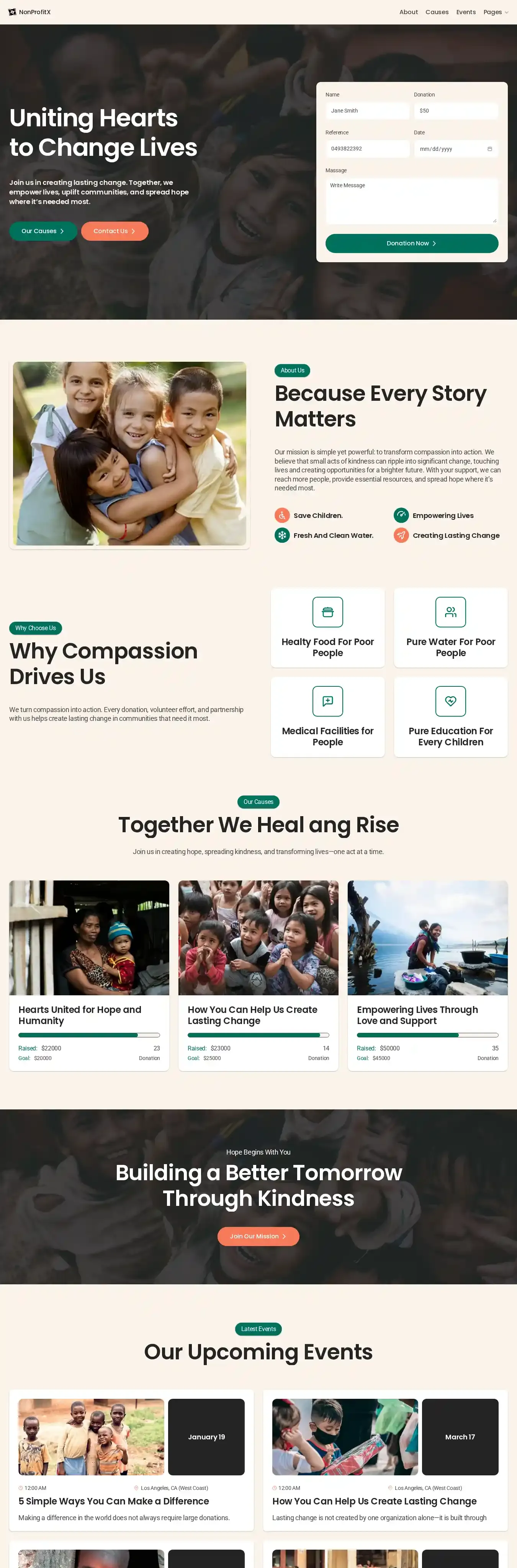 Nonprofitx Charity home page on desktop