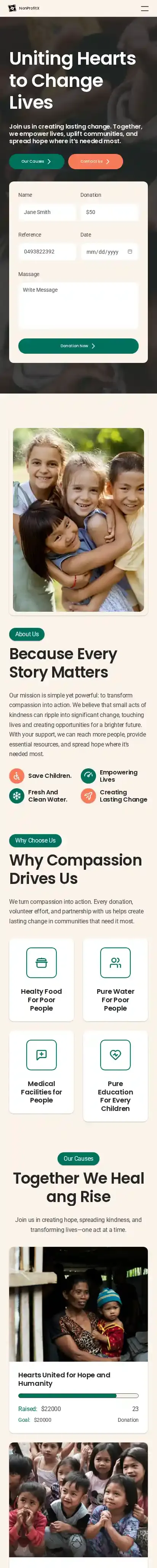 Nonprofitx Charity home page on mobile