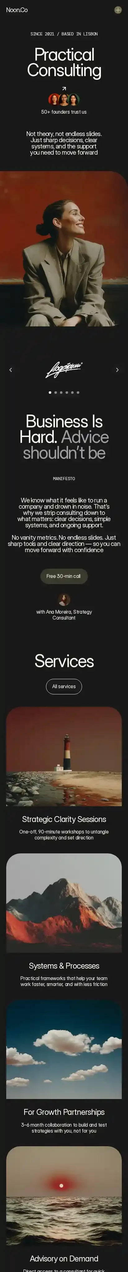 Noon home page on mobile
