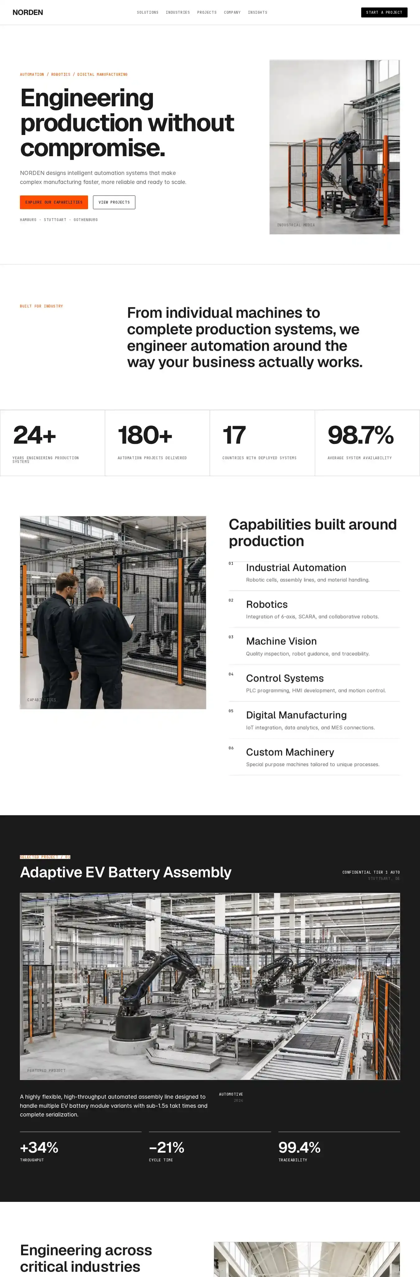 NORDEN Automation home page on desktop
