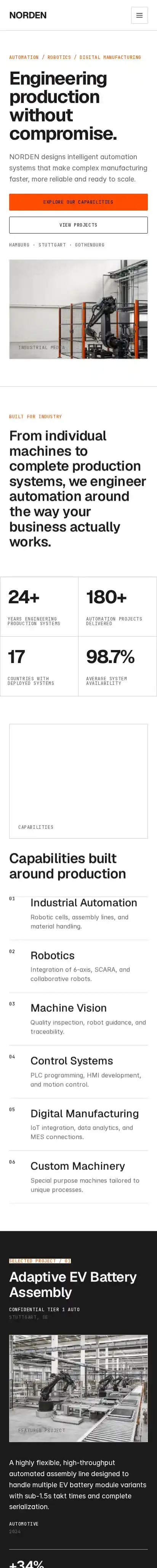 NORDEN Automation home page on mobile