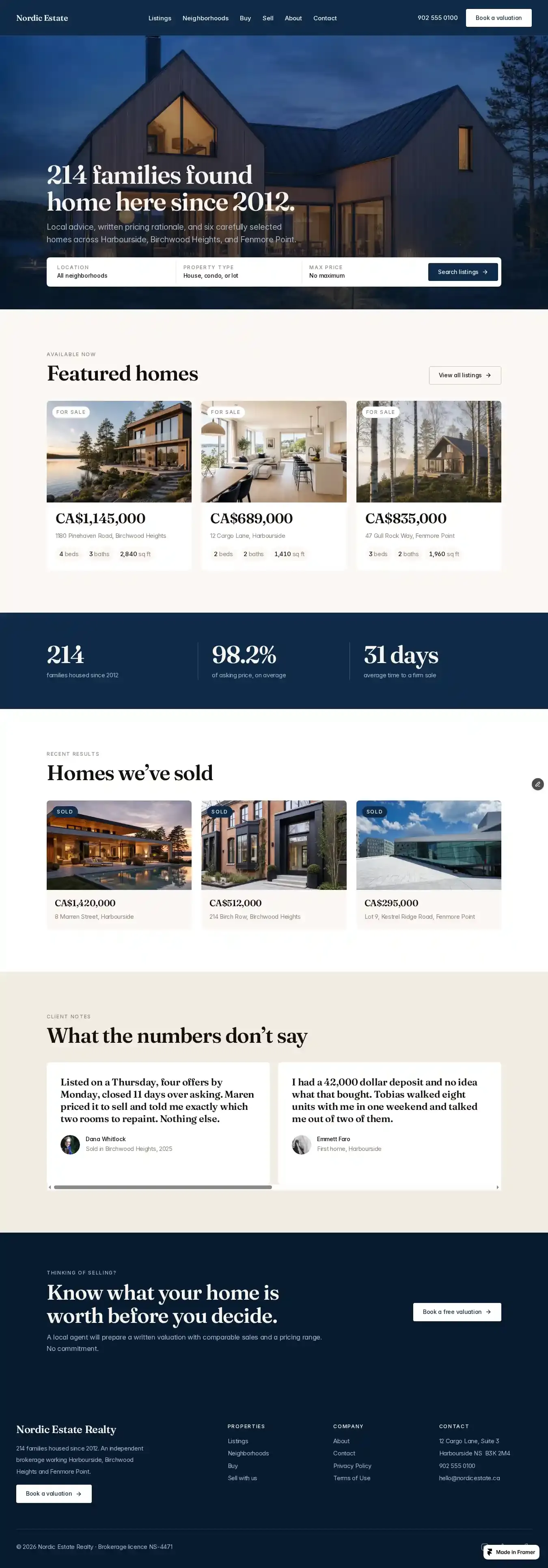Nordic Estate home page on desktop