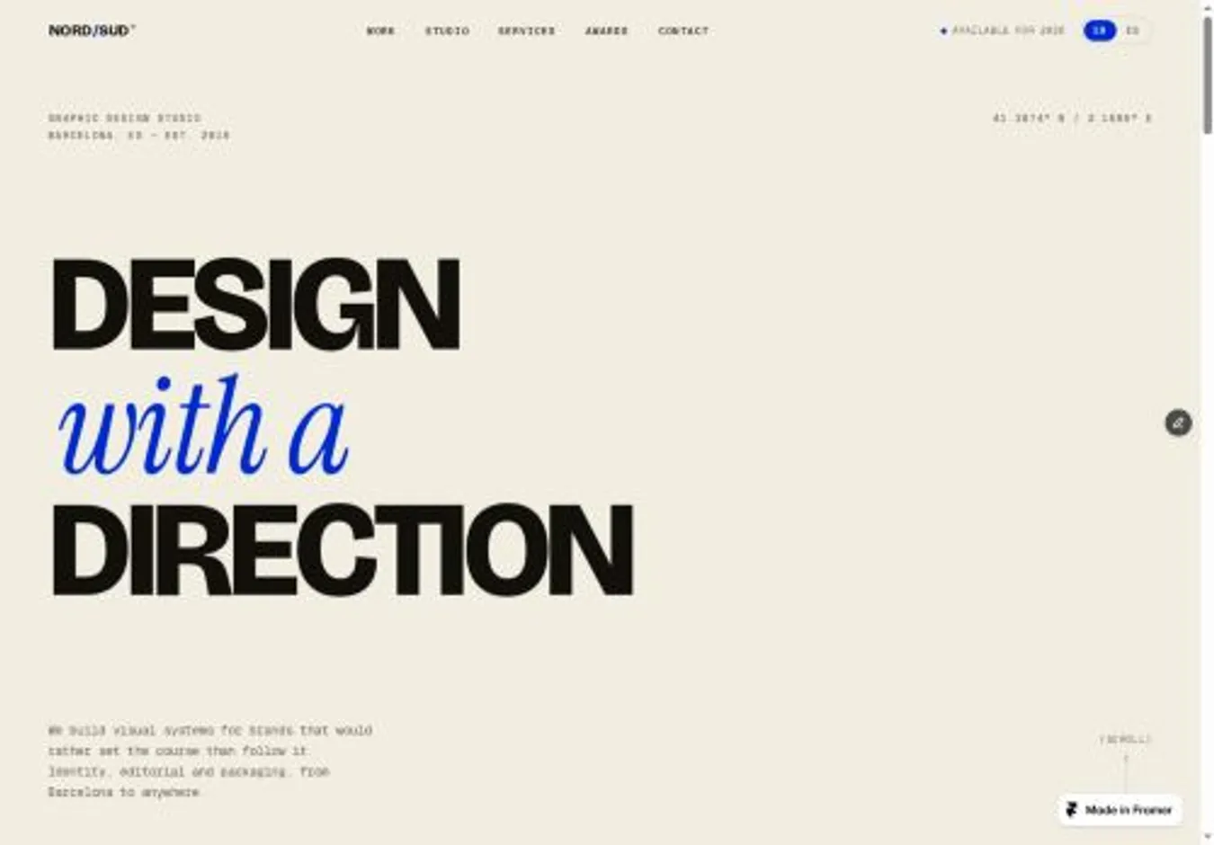 Nordsud Design home page on desktop