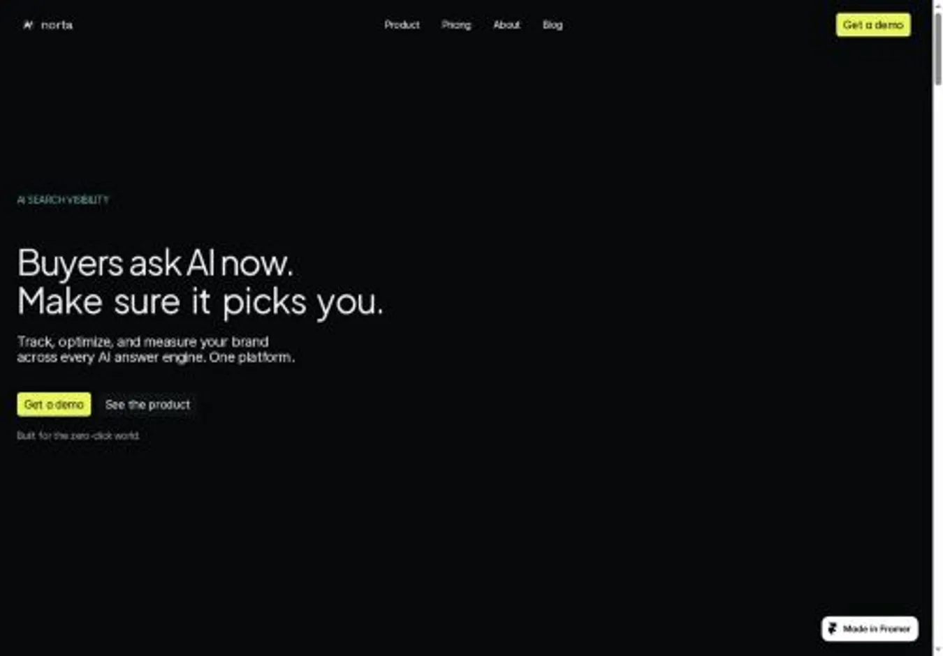 Norta home page on desktop