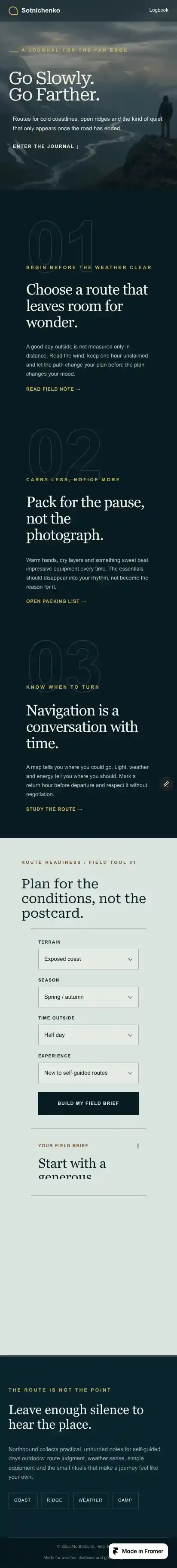 Northbound Journal home page on mobile