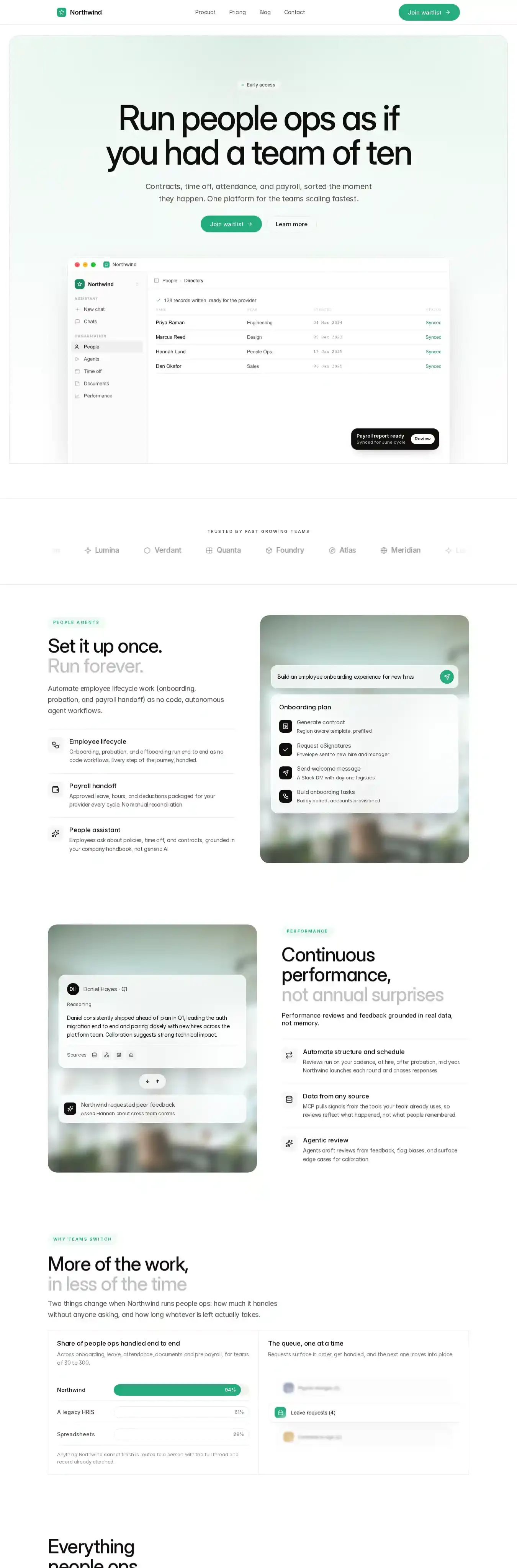 Northewind home page on desktop
