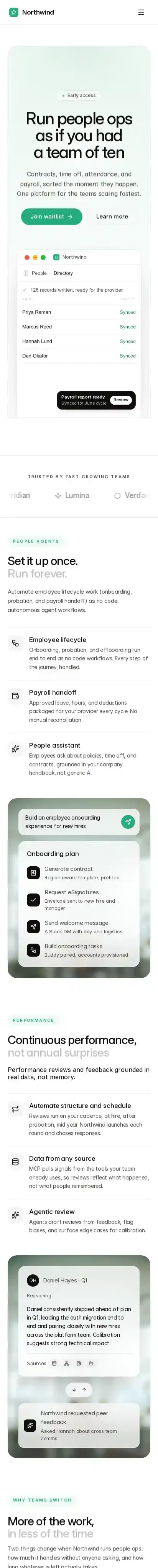 Northewind home page on mobile